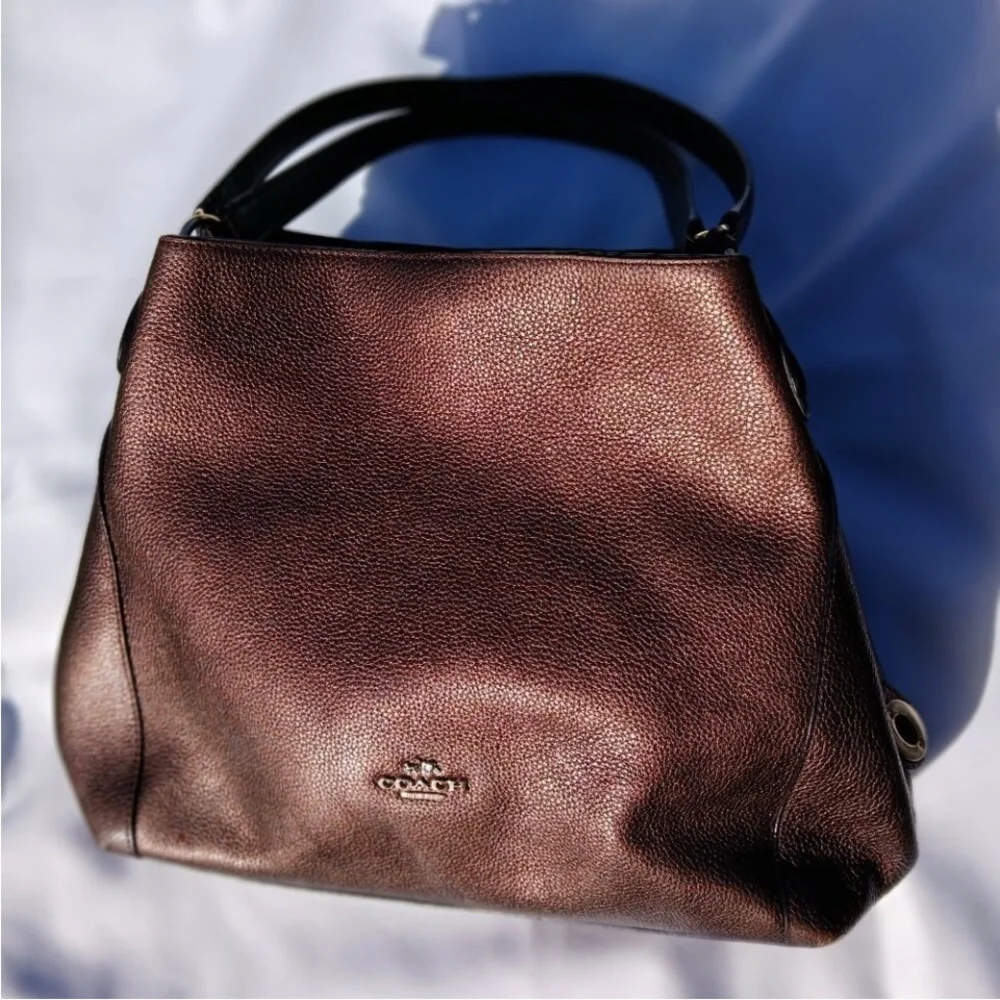 Coach Edie Dark Brown Leather Shoulder Bag with turn lock closure - Picture 6 of 7